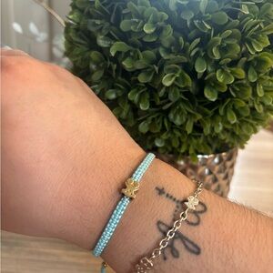 Gold Tous Charm Aqua Cord Bracelet